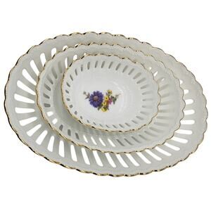 MINT - MPM Reine Handarbeit Germany Reticulated 3 Oval Bowls 24K‎ Gold Edge
